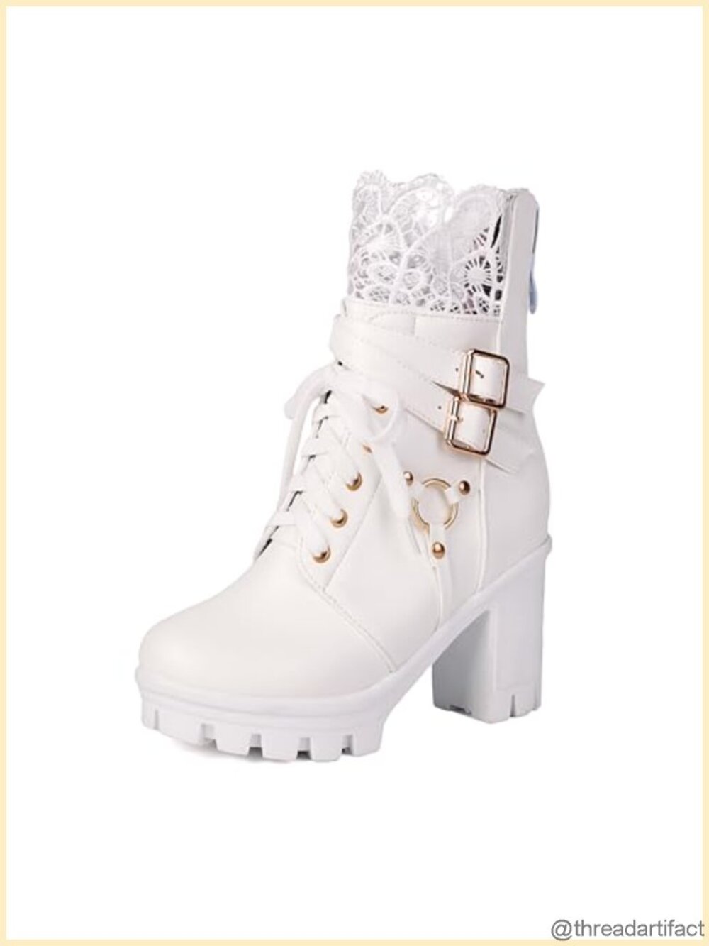 Gothic Lace Up Platform Ankle Boots Faux Leather Combat Buckle